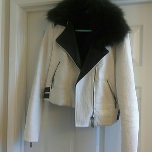 White jacket with black faux trim